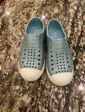 Native Shoes Kids Glitter Slip-On Sneakers - Teal Blue